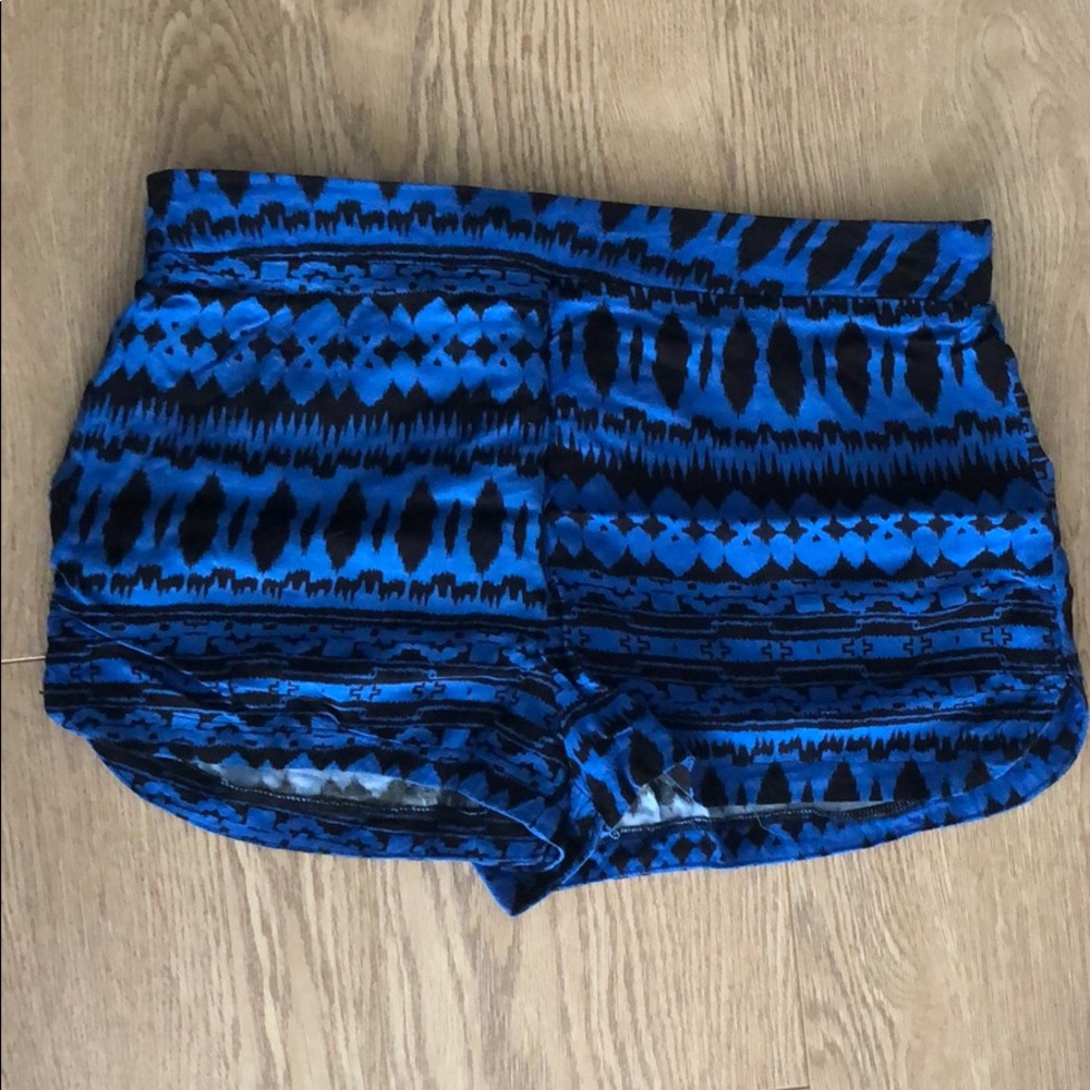 Printed blue & black high waisted shorts